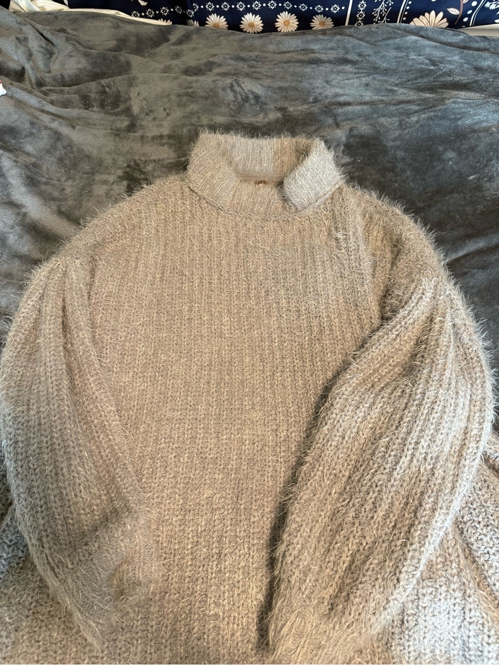 Free People Fuzzy Cowl Neck Sweater in Light Beige